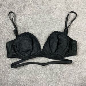 Vintage 1970 JcPenny Black Lace Elastic Removable Strap Bra 36B USA